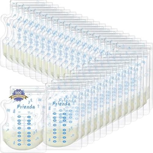 Sherr 500 Count Breastmilk Storage Bags 8 oz Breast Milk Storing Freezer Bags for Breastfeeding with Pour Spout Thickened Design Leak Proof Double Seal Self Standing Breastfeeding Storing Bags