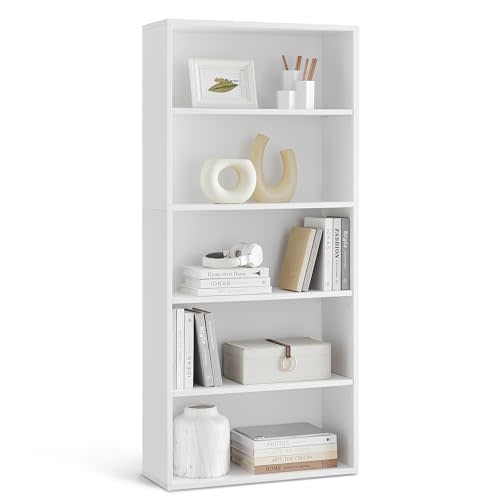 VASAGLE CUSTOS Collection - Bookshelf, 5-Tier Bookcase, Book Shelf, Open Storage Shelf, 9.4 x 23.6 x 52.5 Inches, for Living Room, Home Office, Dining Room, Cloud White ULBC165T14
