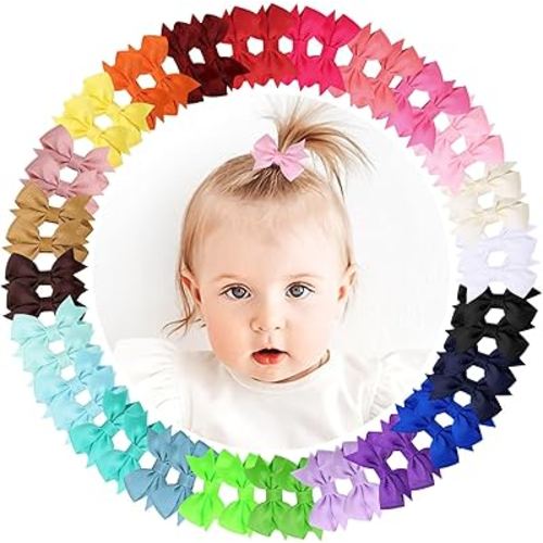 48PCS OAOLEER Fully Lined Hair Clips and Bows for Baby Girls, Infants & Toddlers - Tiny Alligator Clips in 24 Color Pairs (Style D-48pcs)