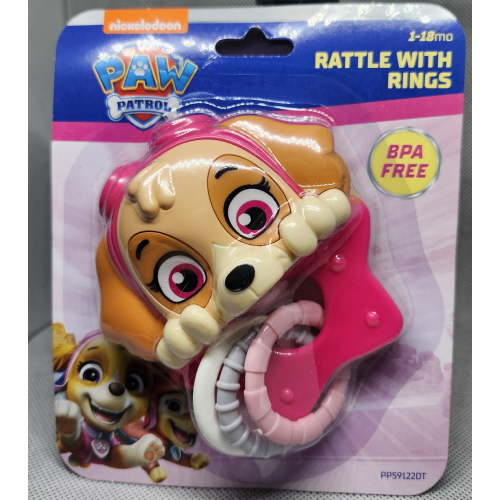 Paw Patrol Grab & Spin Baby Rattle & Teether – BPA-Free Infant Toy (Pink & Blue)
