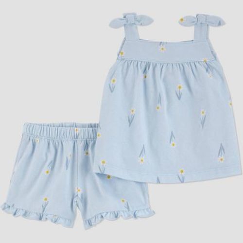Carter's Just One You®️ Baby Girls' Floral Ruffle Tank Top & Bottom Set - Blue/white 18m