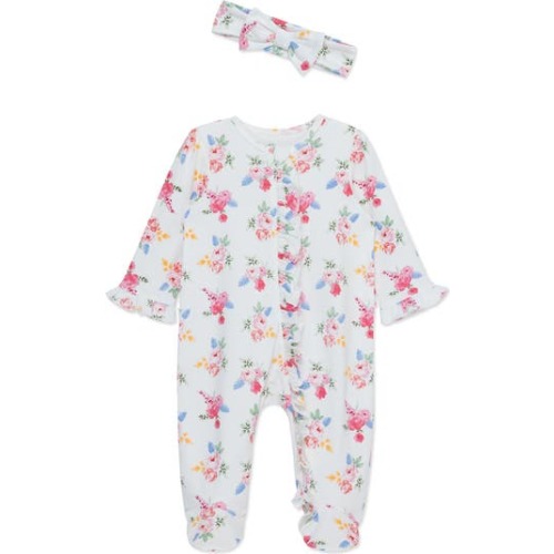 Floral Cotton Footie & Headband Set, 3M