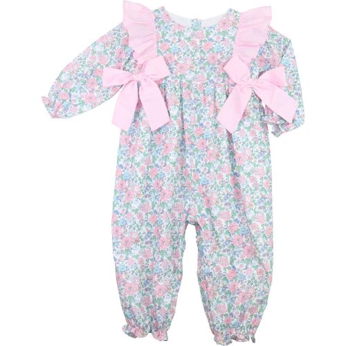 Pink And Blue Floral Bow Long Bubble – Cecil & Lou