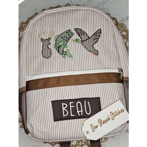 Personalized seersucker backpack, hunting embroidery backpack, boy birthday gift, boy diaper bag, baby shower gift