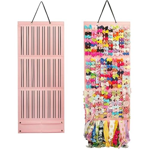 Baby Girl Hair Bows Holder, Hair Clips Storage Hanger For Ribbons, Hair Bows Organizer, Baby Hair Clip Storage Display Sturdy Stand, Wall Hanging for Girl Room (Pink, Large)