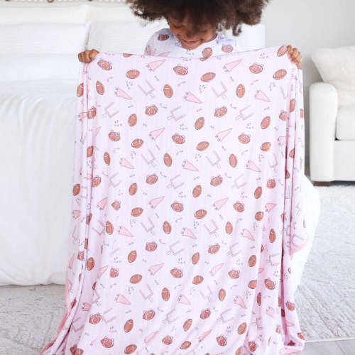 Tiny Touchdowns Double Sided Bamboo Blanket | Pink