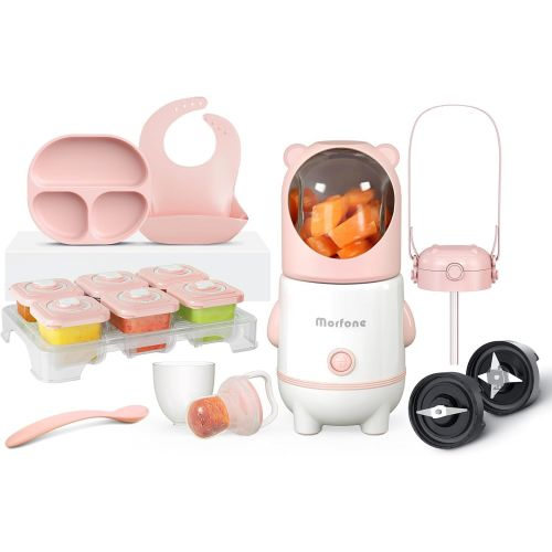 Morfone Baby Food Maker, 17 in 1 Puree Grinder Mixer, Infant Food Making Machine with Containers, Pink