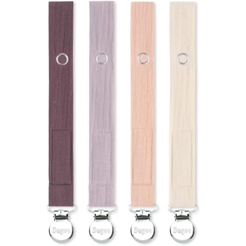 Baby Pacifier Clip Leash Holder Unisex for 4 Pack Gift Set with Neutral Solid Colors ;Soft Linen Pacifier Clips ; Fabric Pacifier Strap with Clip Keeps Pacifiers & Teethers in Place (Purple