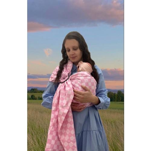 Pink Checkered Ring Sling Carrier - Baby Wearing Newborn to Toddler - Cotton Soft Double Sling - Baby Sling Ring - Pink Baby Girl Carrier