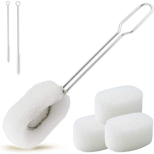 ALINK 6-Pack Sponge Bottle Dish Brush with Handle, Non-Scratch Washing Scrubber Cleaner for Wine/Whiskey Glass, Cups, Tumblers with 3 Refill Heads and 2 Straw Brush
