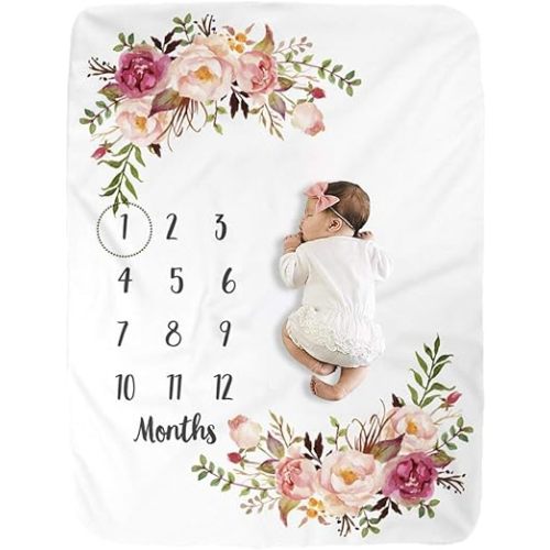 BUTTZO Milestone Blanket/Baby Milestone Blanket Girl Boy/Large Baby Blankets for Girls and Boys Newborn Photography Premium Fleece Baby Monthly Blanket Shower Gifts