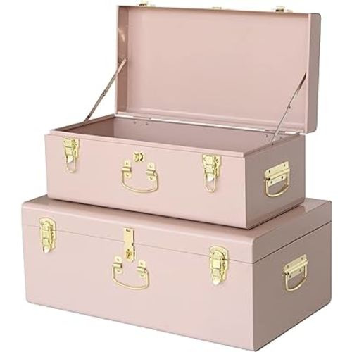 Amazon.com: Vixdonos Decorative Metal Box Storage Trunks Set of 2 College Dorm Chest with Handle (Pink) : Home & Kitchen