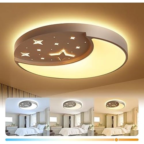 12 Inch Flush Mount Ceiling Light, Modern Moon & Star Ceiling Light Fixture, 3 Color Temperature LED Bedroom Lighting for Kids Room, Kitchen, Living Room, Hallway