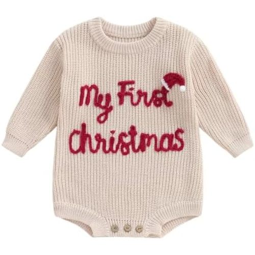 My First Christmas Baby Girl Boy Outfit Newborn Christmas Sweater Bubble Romper Embroidery Fall Winter Clothes