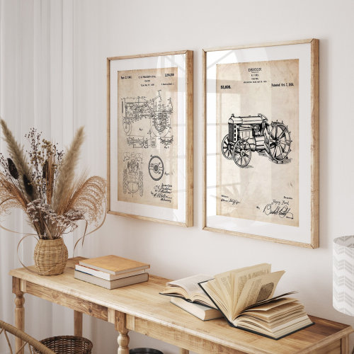 Tractor Set Of 2 Patent Prints, Farming Prints, Farm House Decor, Gift For Farmer, Office Wall Art, Vintage Posters