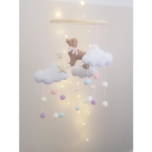 Golden Retriever Baby Mobile: Felt Dog, Clouds & Stars Nursery Decor