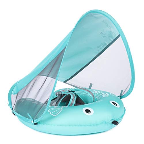 Mambobaby Float Self-Inflating Baby Swim Float with Canopy, Compressible Folding Pool Baby Float, Upgrade Soft Waterproof Skin-Friendly Material Toddler Swim Float (Standard Edition)