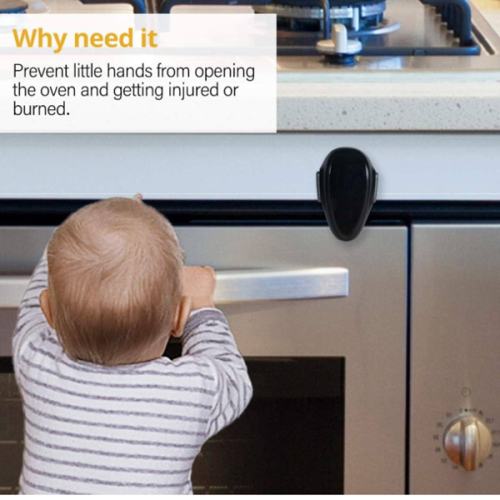 EUDEMON 1 Pack Childproof Oven Door Lock, Oven Front Lock Easy to Install & Heat-Resistant Material no Tools Need or Drill (Black)(ONLY for Flat Surface)