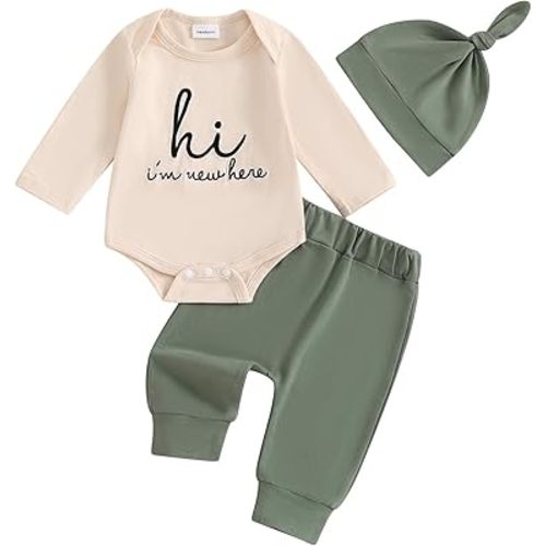 Twopumpkin Newborn Baby Boy Girl Clothes Outfits Short Sleeve Romper Bodysuit Cotton Pants and Hat Coming Home Outfit
