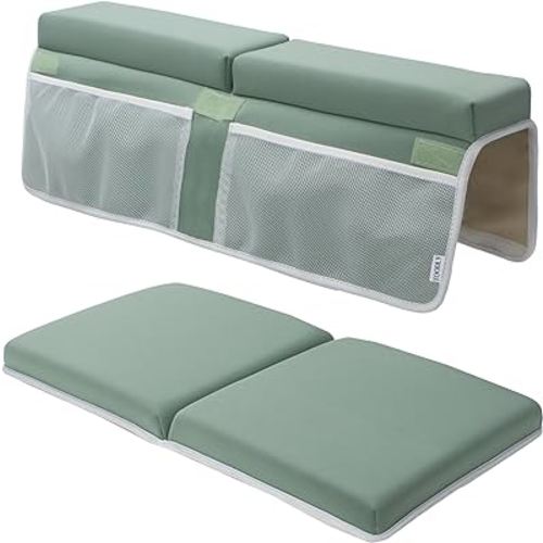 Baby Bath Kneeler and Elbow Rest Pad Set - Thickest Bathtub Kneeler Pad with Memory Foam and Bath Toys Organizer - Ideal Bath Kneeling Pad for Bathing Baby - Relieve your Knees and Elbows (Green)