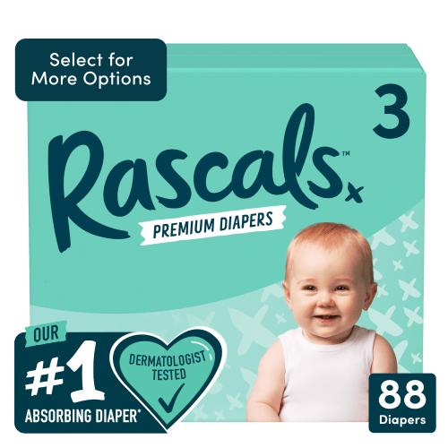 Rascals Premium Diapers, Size 3, 88 Count