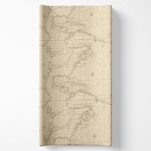 Cotton Cream Map Adventure Diaper Changing Pad Cover, Vintage Explorer Design, Soft Infant Changing Pad Cover, Fits Standard Changing Pads, Machine Washable, Baby Boy Nursery Bedding