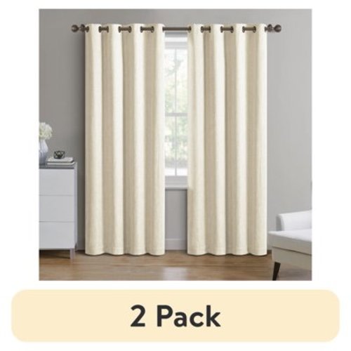 (2 pack) Better Homes & Gardens Woven Textured Grommet Blackout Curtain Panel, 1-Piece, Ivory, 50" W x 84" L