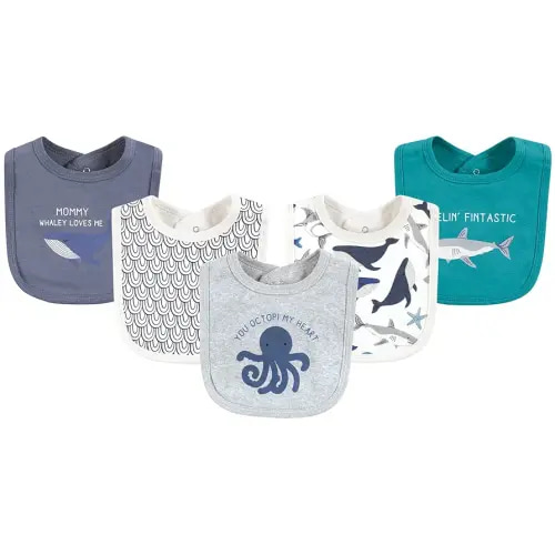 Touched by Nature Unisex Baby Organic Cotton Bibs, Mystic Sea, One Size