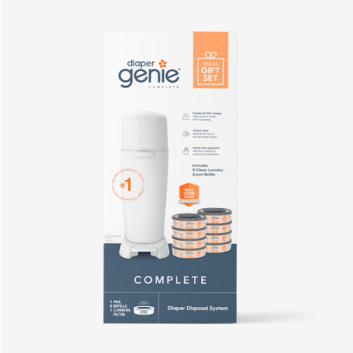 Diaper Genie Registry Gift Set | Includes Diaper Genie Complete Diaper Pail, 8 Refill Bags, 1 Carbon Filter | Perfect Starter Kit