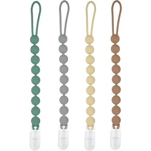 Silicone Pacifier Clip Holder, 4 Pack One Piece Soft Flexible Binky Clips Pacifier Holder Clip for Boys, Birthday Christmas Shower Gift