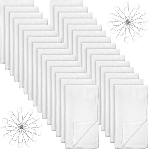 Zomiboo 30 Pack Birdseye Cotton Diapers for Babies Large 27 x 27 Inch Reusable Burp Cloths with 30 Diaper Pins for Babies Boy Girl Toddlers