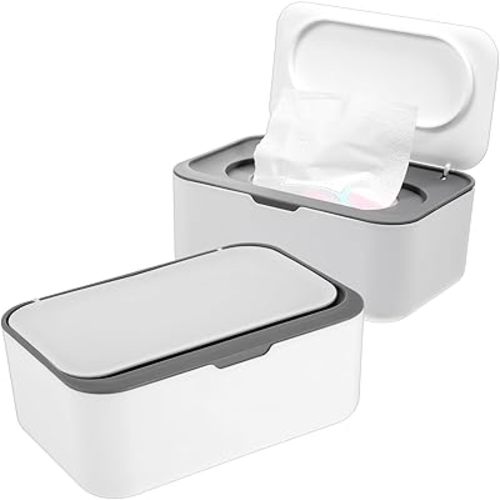 Sibba 2 Pack Wipes Dispenser, Wipe Holder for Baby & Adult, Refillable Wipe Container, Easy Open/Close Wipes Pouch Case, Non-Slip Wipes Box with Sealing Design Lid