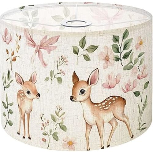 Lamp Shades Large Lamp Shade Baby Deer forest animal watercolor wreath for nursery pink green Linen Shade for Pendant Light Table Lampshade Floor Lampshades Light Cover Set of 1 Replacement