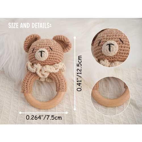 Bear - Custom Engraved Wooden baby Rattle With Name, Personalized Animal Crochet Rattle, Handmade Crochet baby Rattle, Baby Shower & Newborn Gift