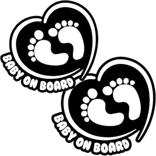 TOTOMO Baby on Board Sticker for Cars Funny Cute Safety Caution Decal Sign for Car Window and Bumper No Need for Magnet or Suction Cup - Footprint in Heart (2 Pack)