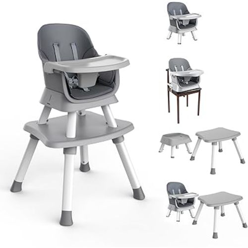 7 in 1 High Chair, Convertible High Chairs for Babies and Toddlers, Infant Dining Booster Seat, Table and Seat Set, Removable Tray, Gray