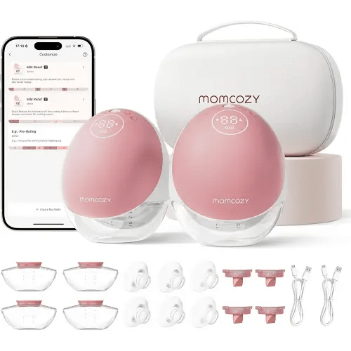 Momcozy Breast Pump Hands Free Upgraded Mobile Flow | M9, App Discreet Control with Personalized Multi-Modes & 15 Levels, Wearable Breast Pump 24mm, 2 Pack Cozy Red
