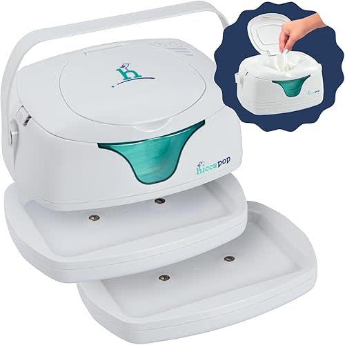 hiccapop Portable Baby Wipe Warmer, Baby Wipes Warmer for Babies Includes 2 Power Bases, Diaper Wipe Warmer with Changing Light