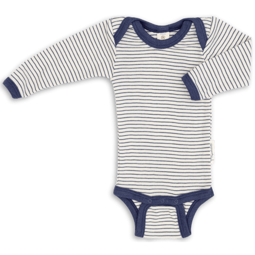 Engel long sleeve wool/silk thin striped bodysuit - Navy, size 0-3M