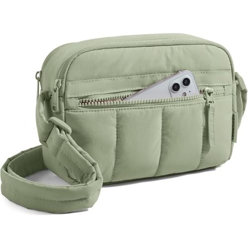 BAGSMART Cross Body Purse, Mini Crossbody Bags for Women Travel Purse, Puffy Shoulder Handbag Wallet with RFID Blocking Slots, Green