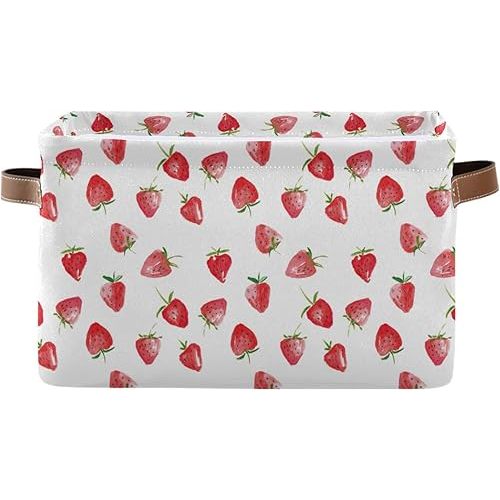 ALAZA Watercolor Strawberry Fruit White Foldable Storage Box Storage Basket Organizer Bins with Handles for Shelf Closet Living Room Bedroom Home Office 1 Pack