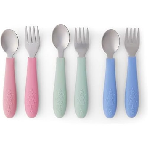 Elk and Friends Kids Silverware with Silicone Handle | Childrens Safe Flatware | Toddler Utensils | Baby Spoons + Forks | Stainless Steel Cutlery