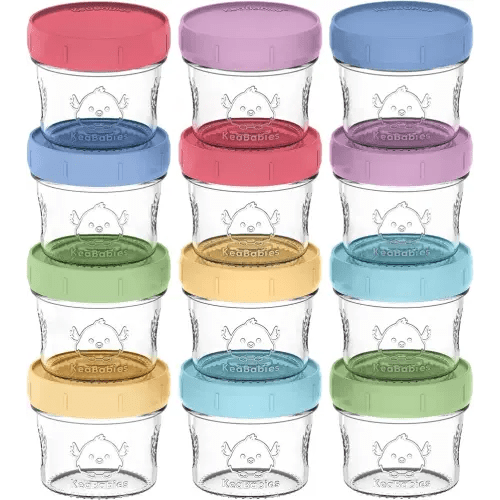 KeaBabies 12pk 4oz Glass Baby Food Containers - Leak-Proof, Microwavable Small Baby Glass Jars with Lids, Baby Food Storage Containers, Baby Snack Containers, BPA-Free Baby Food Jars (Nord)