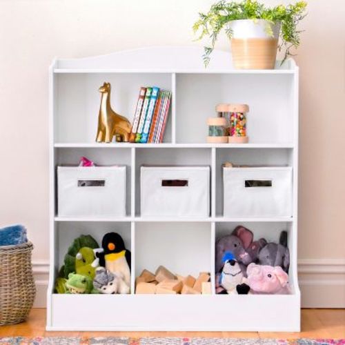 Guidecraft Kids' Toy Storage Organizer - White: Children's Wooden Bedroom Cubby Bookshelf, Open Toy Chest, Playroom Storage Shelf