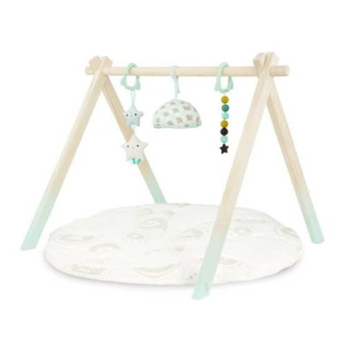 - B. Baby- Wooden Baby Play Gym - Activity Mat - Starry Sky - 3 Hanging Sensory Toys - Natural Wood - Babies, Infants