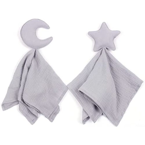 Stars and Moon Soft Security Blanket Baby Lovey Baby Gifts for Newborn Boys and Girls Baby Muslin Swaddle Blanket (Grey Blue)