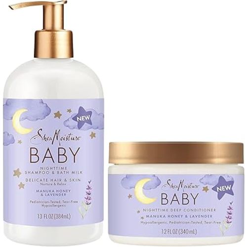 Shea Moisture Baby Care Set – Relaxing Nighttime Shampoo & Bath Milk + Nighttime Deep Conditioner, Manuka Honey & Lavender (2 Piece Set)