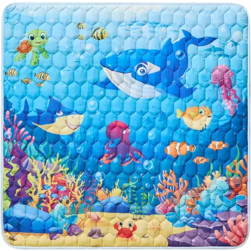 Baby Play Mat, 50" X 50" Playpen Mat Premium Foam Baby Floor Play Mats, Foldable Thick One-Piece Crawling Mat, Non-Slip Cushioned Baby Playmat for Infants,Babies,Toddlers (Blue)
