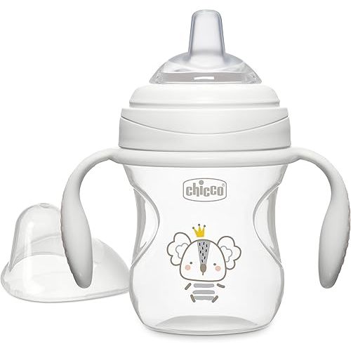 Chicco Transition Sippy Cup with Silicone Spout and Spill-Free Lid 7oz. | Calibration Markings | Removable Handles | Top-Rack Dishwasher Safe | Easy to Hold with Ergonomic Indents | Grey | 4+ months