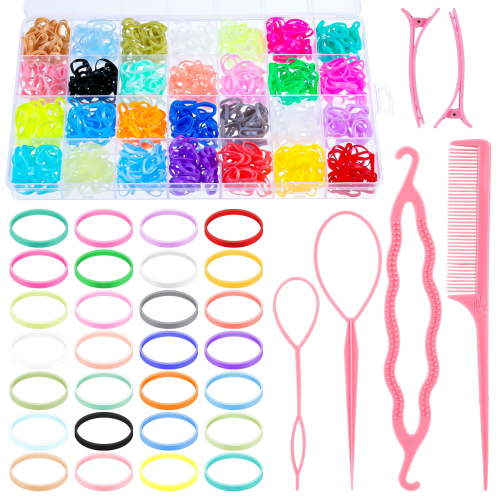 AOWOO 28 Colors Rubber Bands for Hair, 1600 pcs Small Elastic Baby Hair Ties with 6 Hair Styling Tools, Mini Hair Accessories for Girls Baby Toddlers